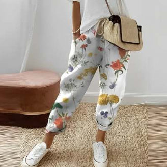 Pantalon décontracté en coton et lin pour femme – uni et stylé