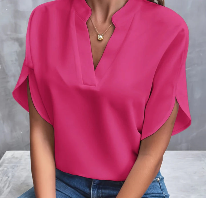 Chemisier Femme Été – Manches Courtes, Col V, Style Décontracté