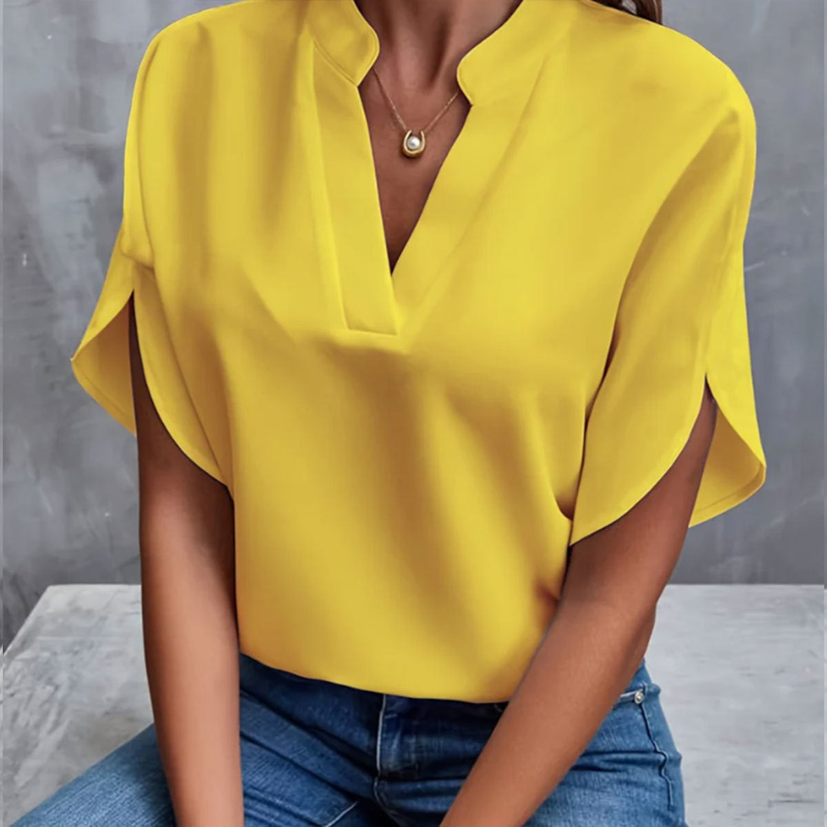 Chemisier Femme Été – Manches Courtes, Col V, Style Décontracté