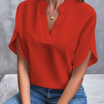 Chemisier Femme Été – Manches Courtes, Col V, Style Décontracté