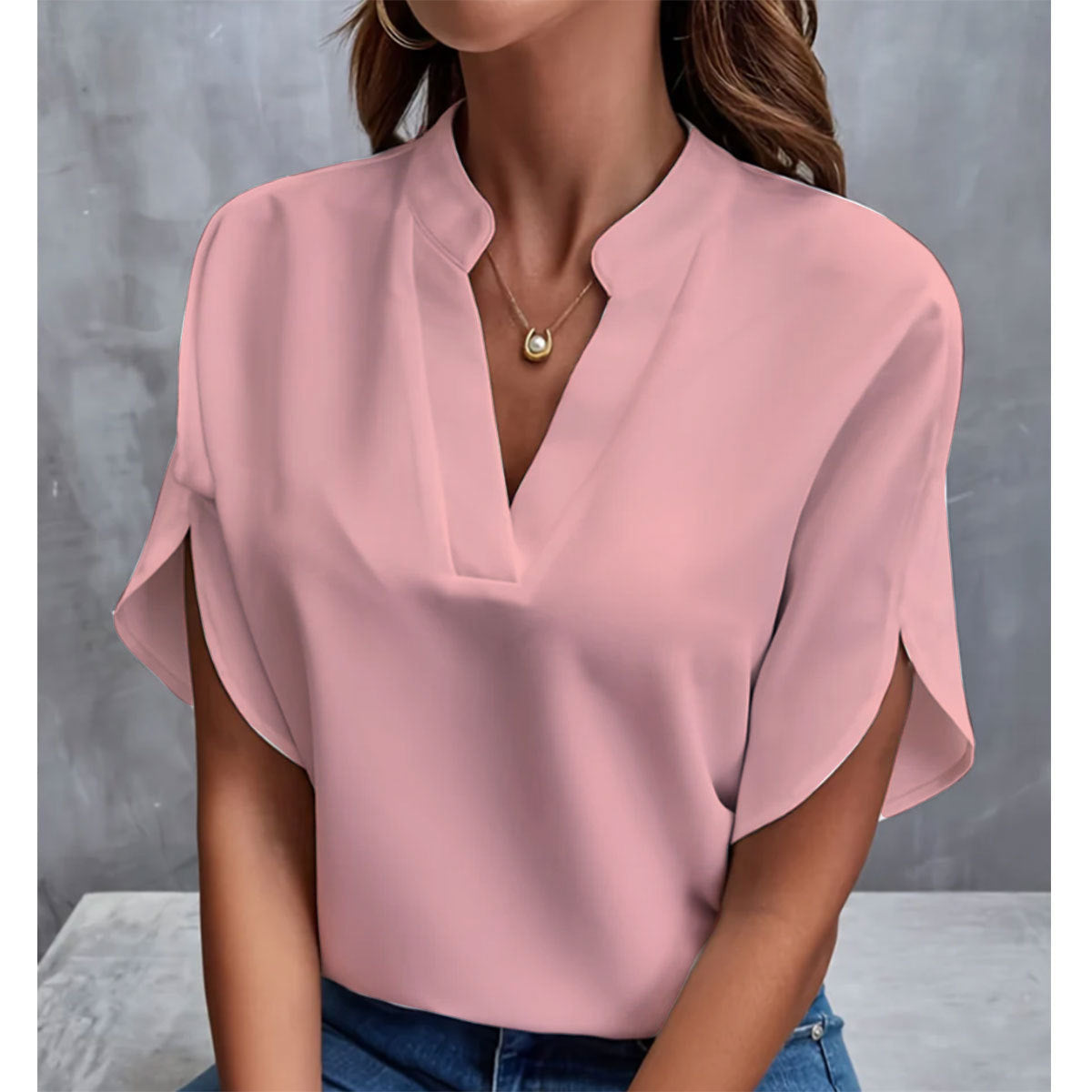 Chemisier Femme Été – Manches Courtes, Col V, Style Décontracté